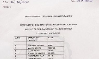Rank List of Project Fellow - Principal Investigator : Dr. Ganga G